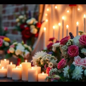 Memorial with candles and flowers for a child who passed away